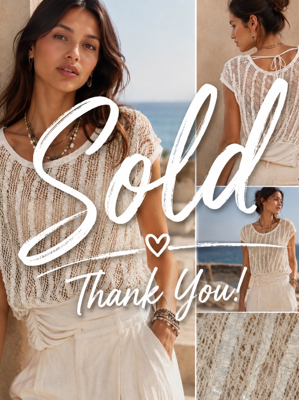 MYSTREE Ivory Crochet Mesh Top Boho Festival Beach Cover Up Open Side Top